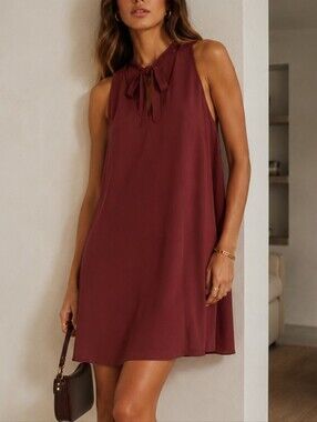 Aritzia Wilfred Free Cranberry Mauve Pink Ethere Mini Dress choker bow chiffon